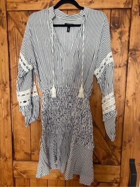Bloomingdale’s Aqua Striped Embroidered Dress